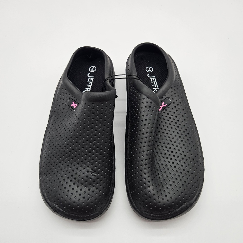 JEFFRICO Black Perforated Slip On Clogs Mules Shoes‎ Size 7